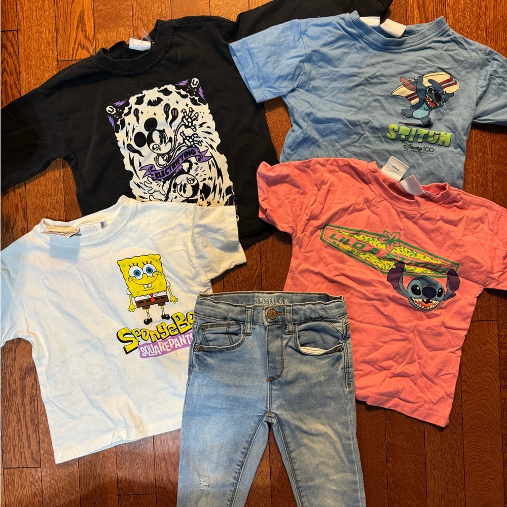 Kids Zara Cartoon Character T-Shirts and Jeans- 9-12 Months